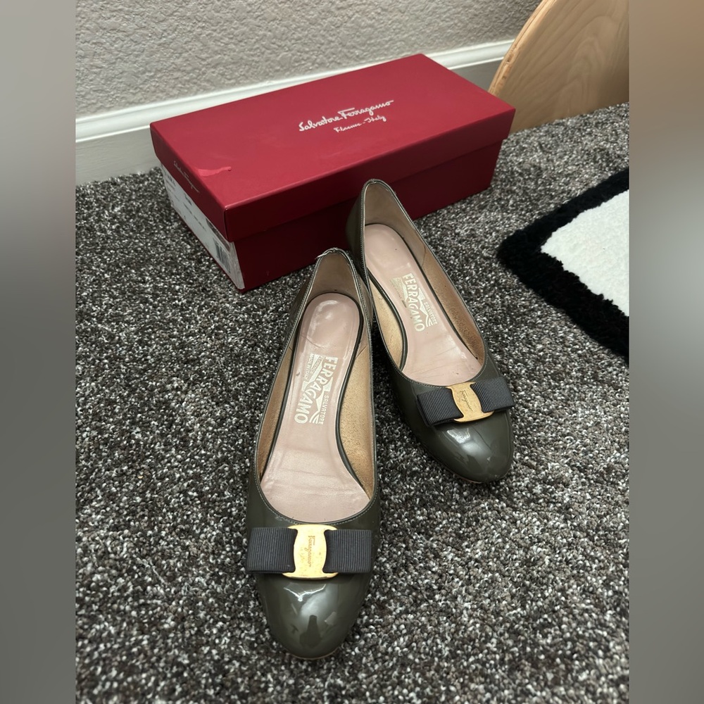 Salvatore Ferragamo Vara 3cm Heels, Size 7.5 Charcoal